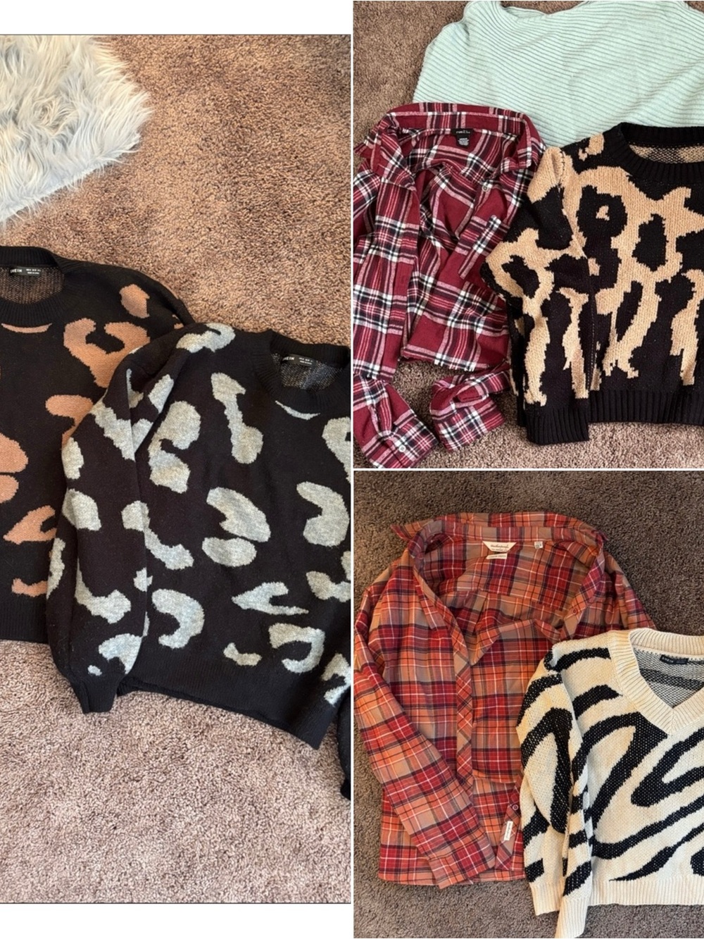 SHEIN Black Leopard & Tan Crewneck Sweaters Pack